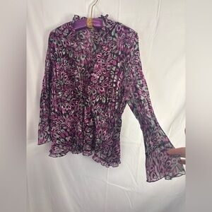 Y2K Purple Boho Ruffle Mesh Flare Sleeve Open Tie Fairy Grunge Cardigan Size M-L